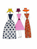 Three stylized figures wearing colorful dresses and hats on a white background
11x14 print
